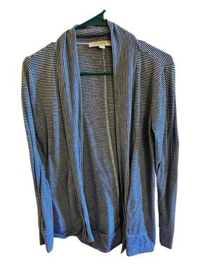 LOFT Cardigan Navy and White Striped Open-Front Draped Sweater Size Small